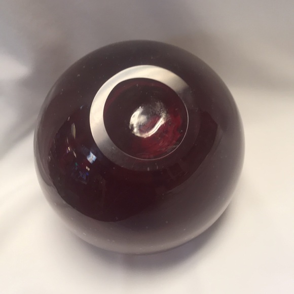 Large Hand Blown Red Glass Apple with Applied Clear Glass Stem & Leaf - Picture 4 of 5